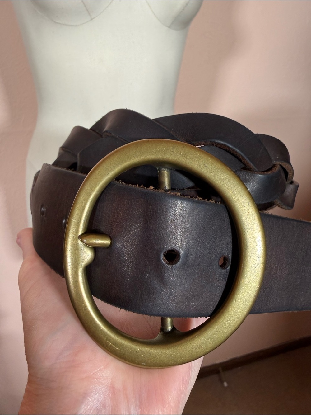 Vintage Y2K dark brown braided leather southwestern wide Belt festival